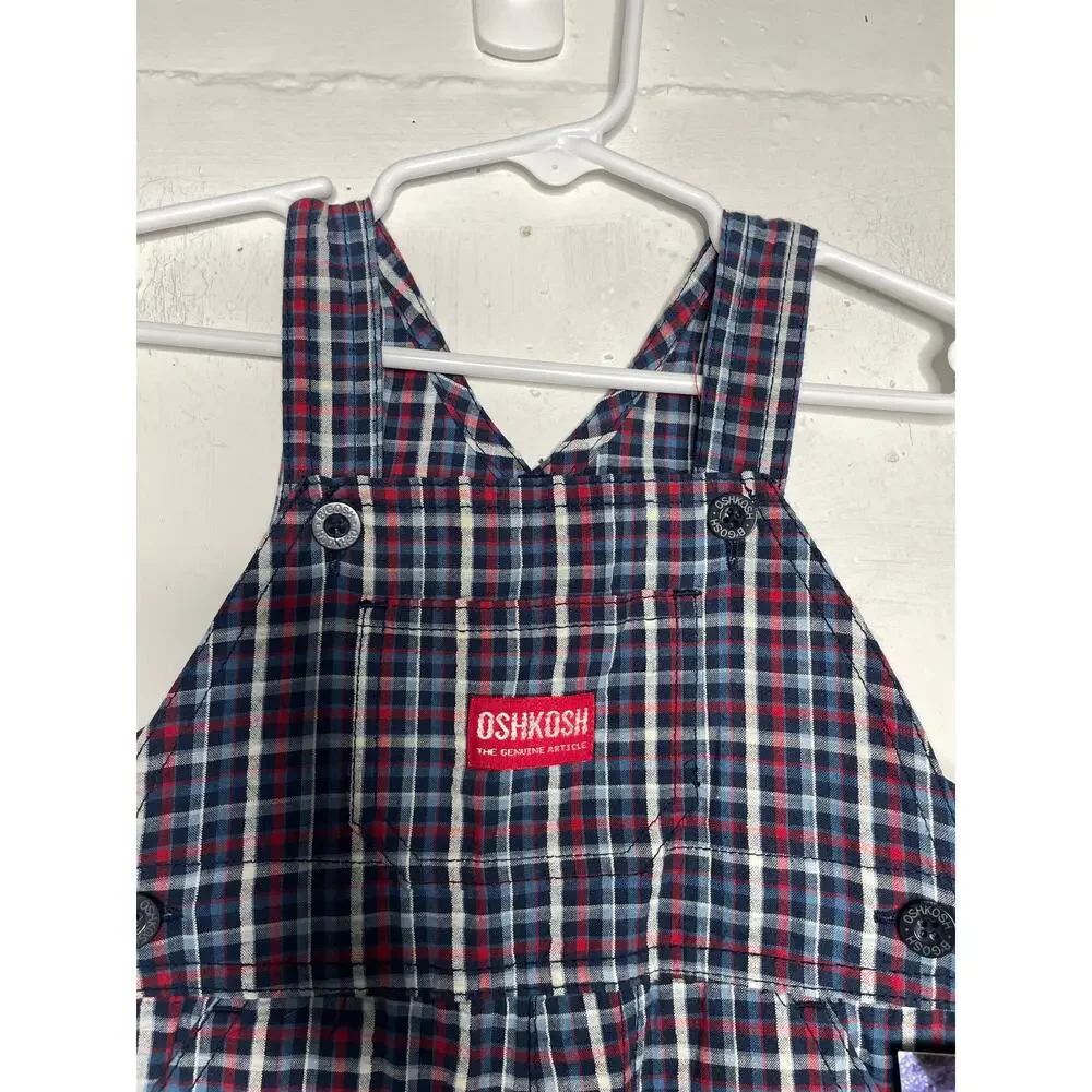 NEW Vintage Oshkosh baby Overalls Plaid Red Blue Size 12 Months